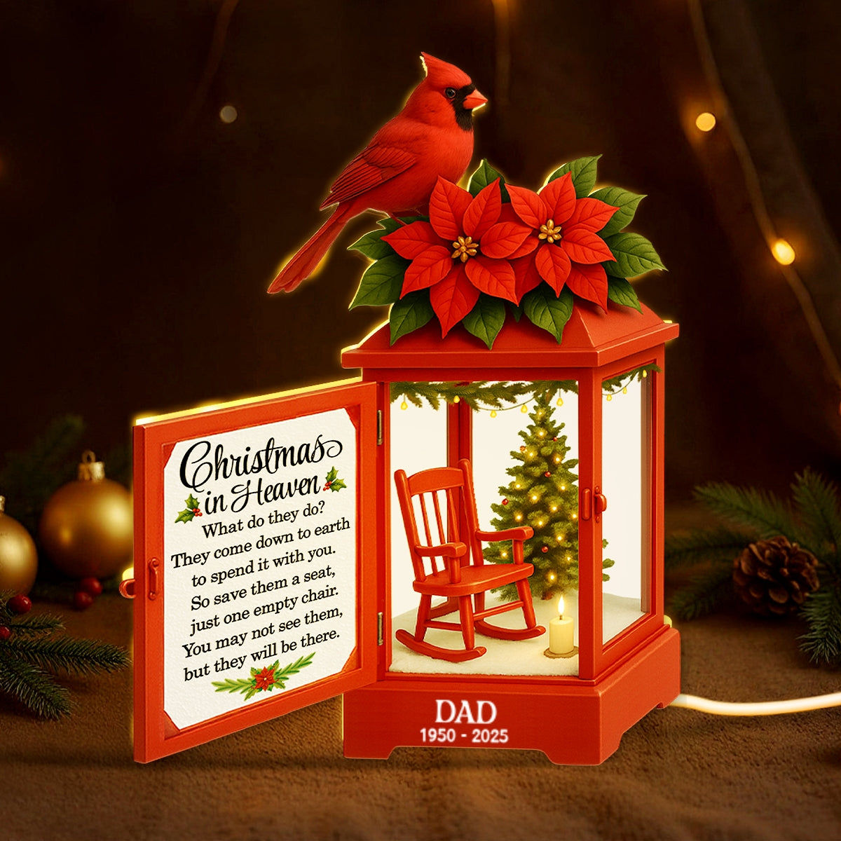 Christmas In Heaven Red Lantern - Personalized Light Box - Christmas Gift For Loss Of Loved Ones