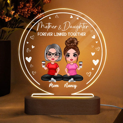 Doll Mom And Daughters Sitting Personalized Circle Acrylic Plaque LED Night Light