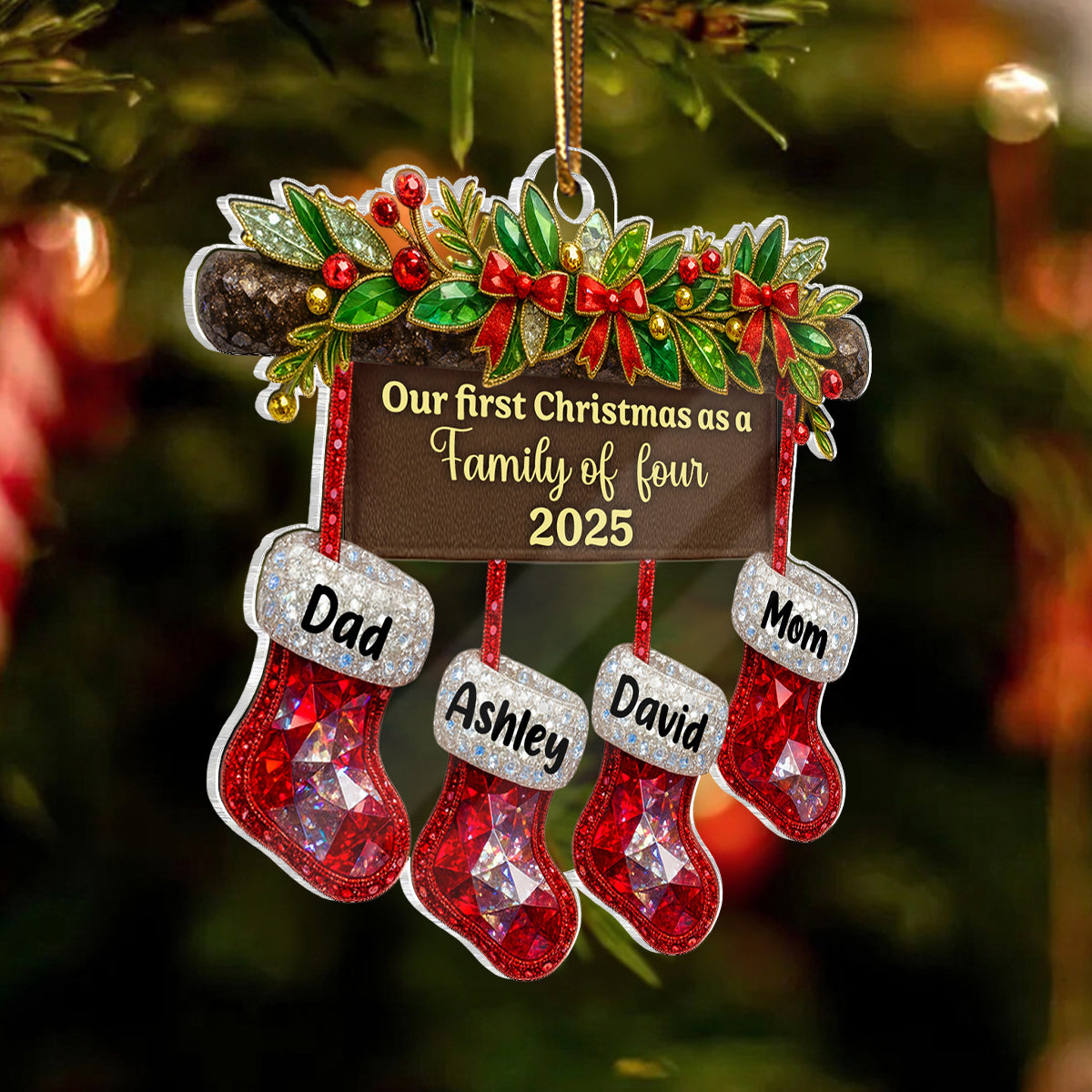 New Family First Christmas, Baby 1st Christmas 3D Crystal Effect - Personalized Acrylic Ornament - Heartwarming Christmas Keepaske