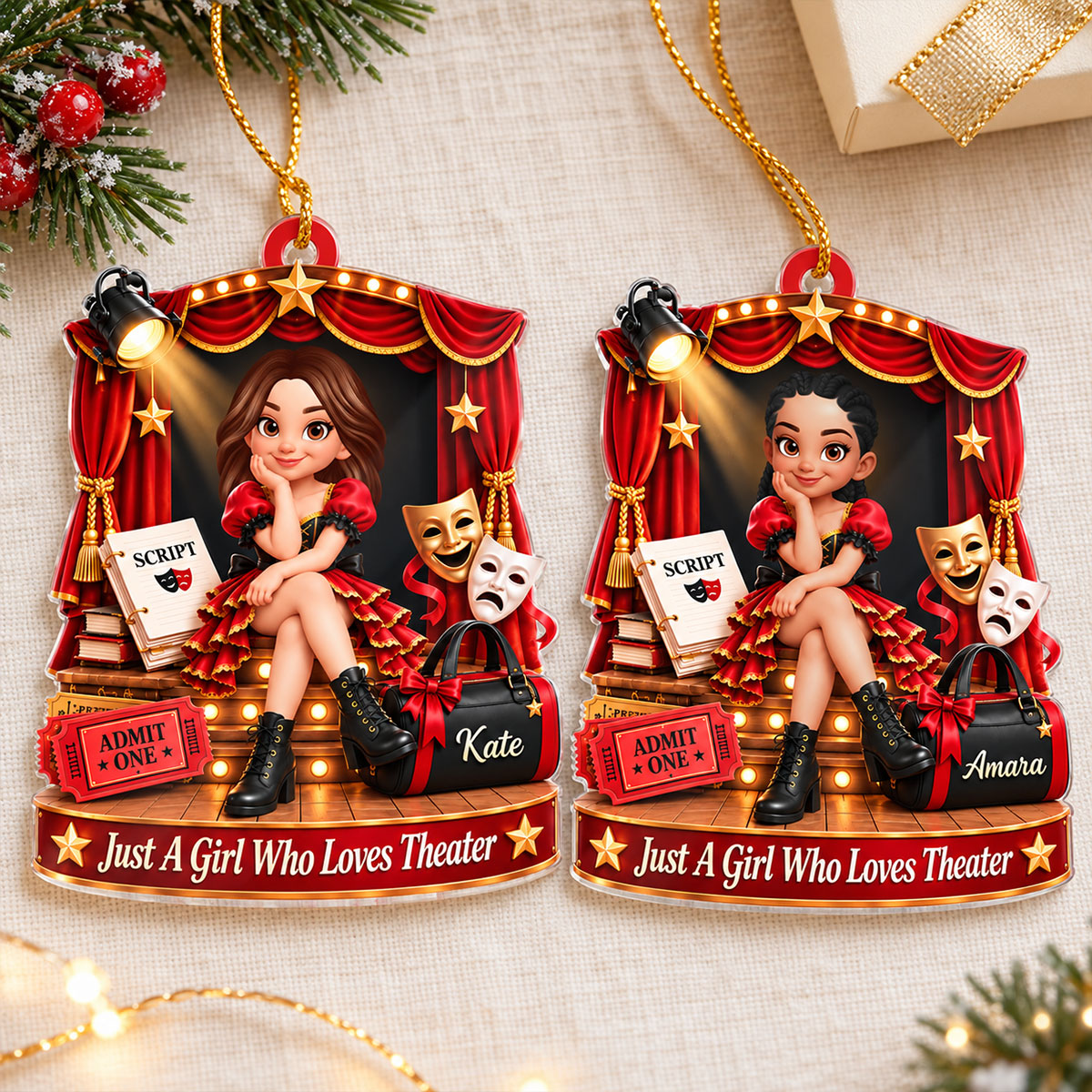 Just a Girl Who Loves Theater - Personalized Acrylic Ornament - Christmas Gift for Daughter, Granddaughter, Niece