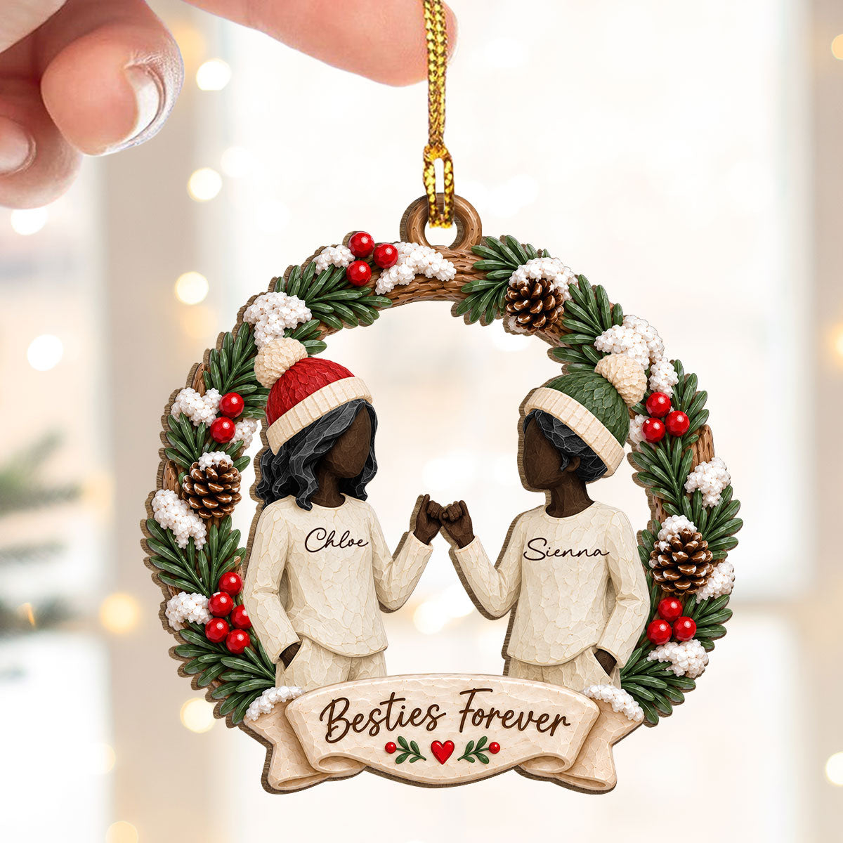 Christmas Besties Forever Pinky Promise - Personalized Wooden Ornament - Friendship Keepsake