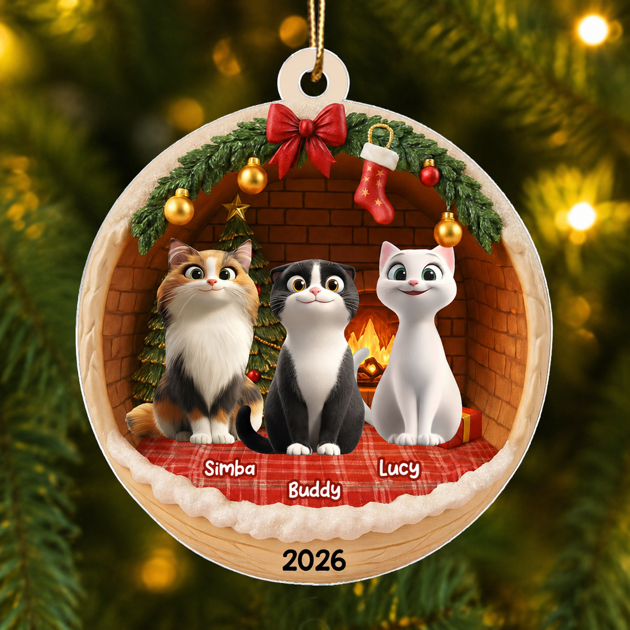 3D Effect Cozy Cat - Personalized Acrylic Ornament - Christmas Gift for Cat Lovers