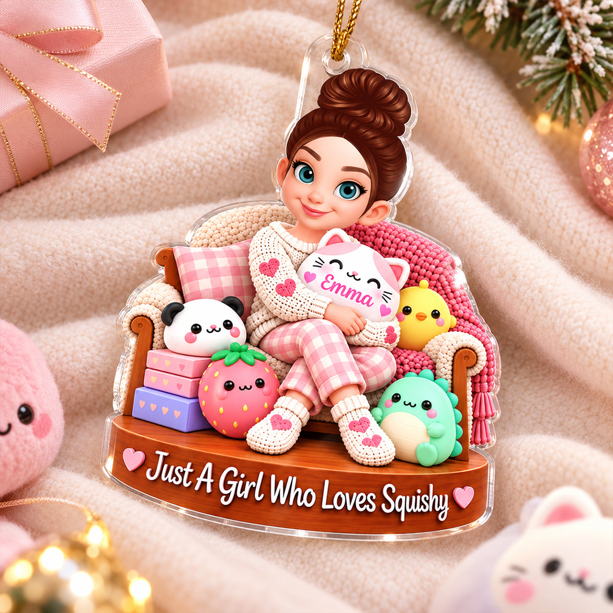 Just a Girl Who Loves Squishy - Personalized Acrylic Ornament - Christmas Gift for Daughter, Granddaughter