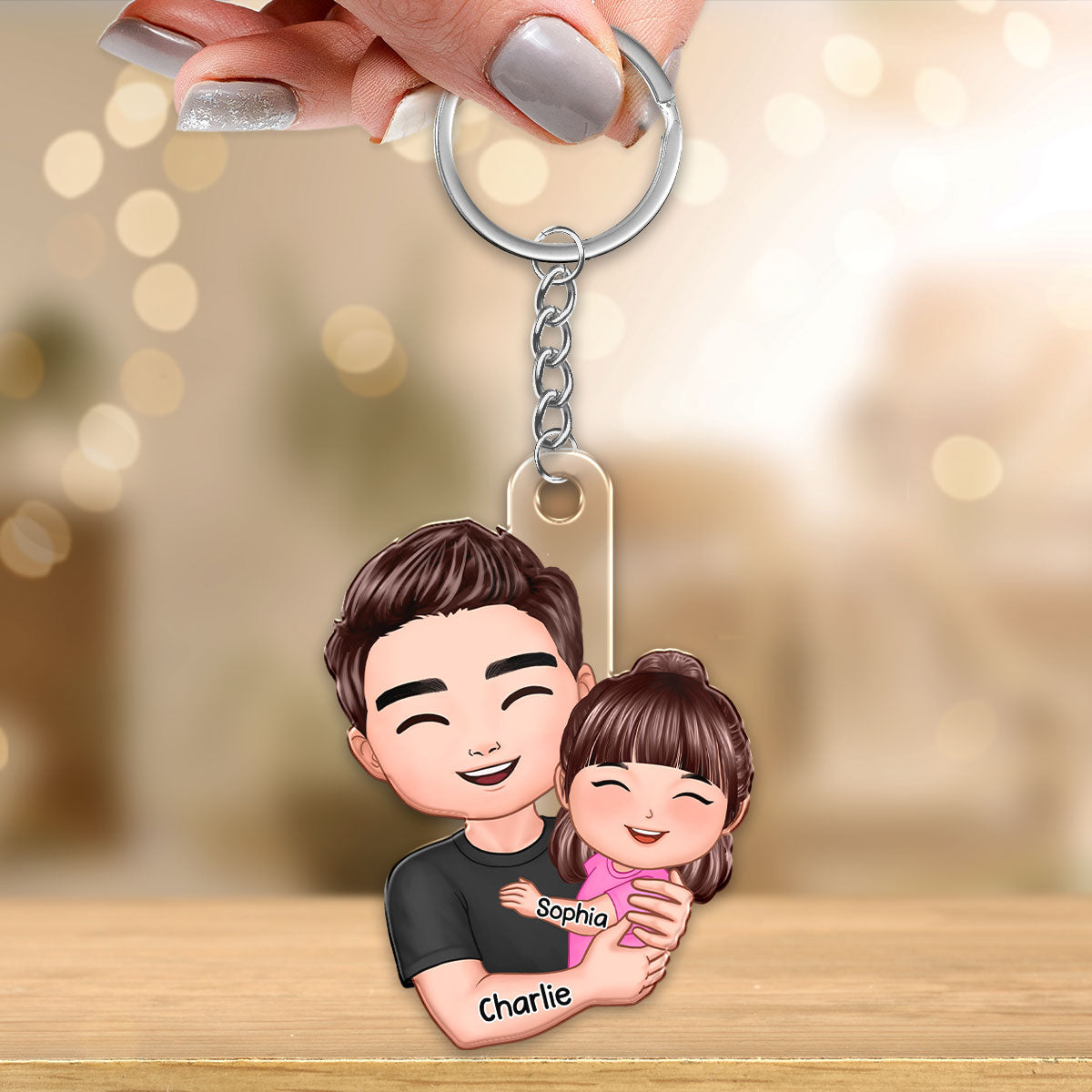 Dad Hugging Kid Personalized Acrylic Keychain
