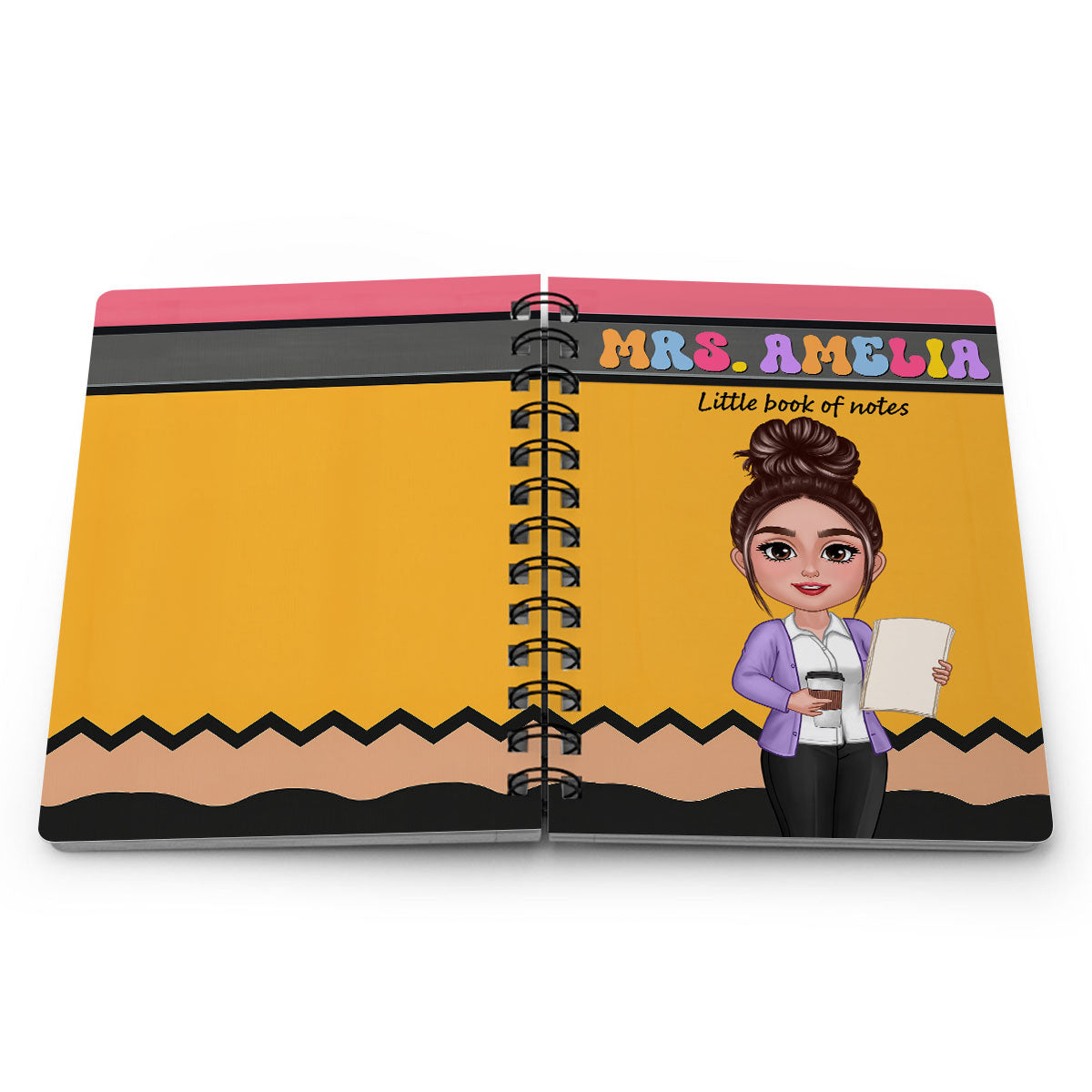 Pencil Themed Teacher With Name Personalized Spiral Notebook Journal, Back To School Stationery