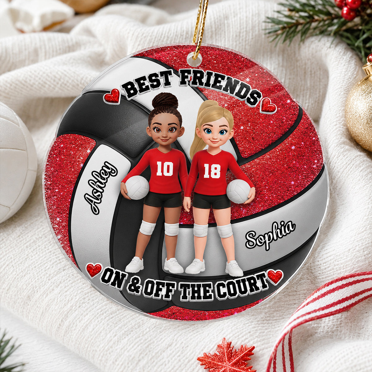 Volleyball Besties on and off Court - Personalized Acrylic Ornament - Christmas Gift for Best Friends