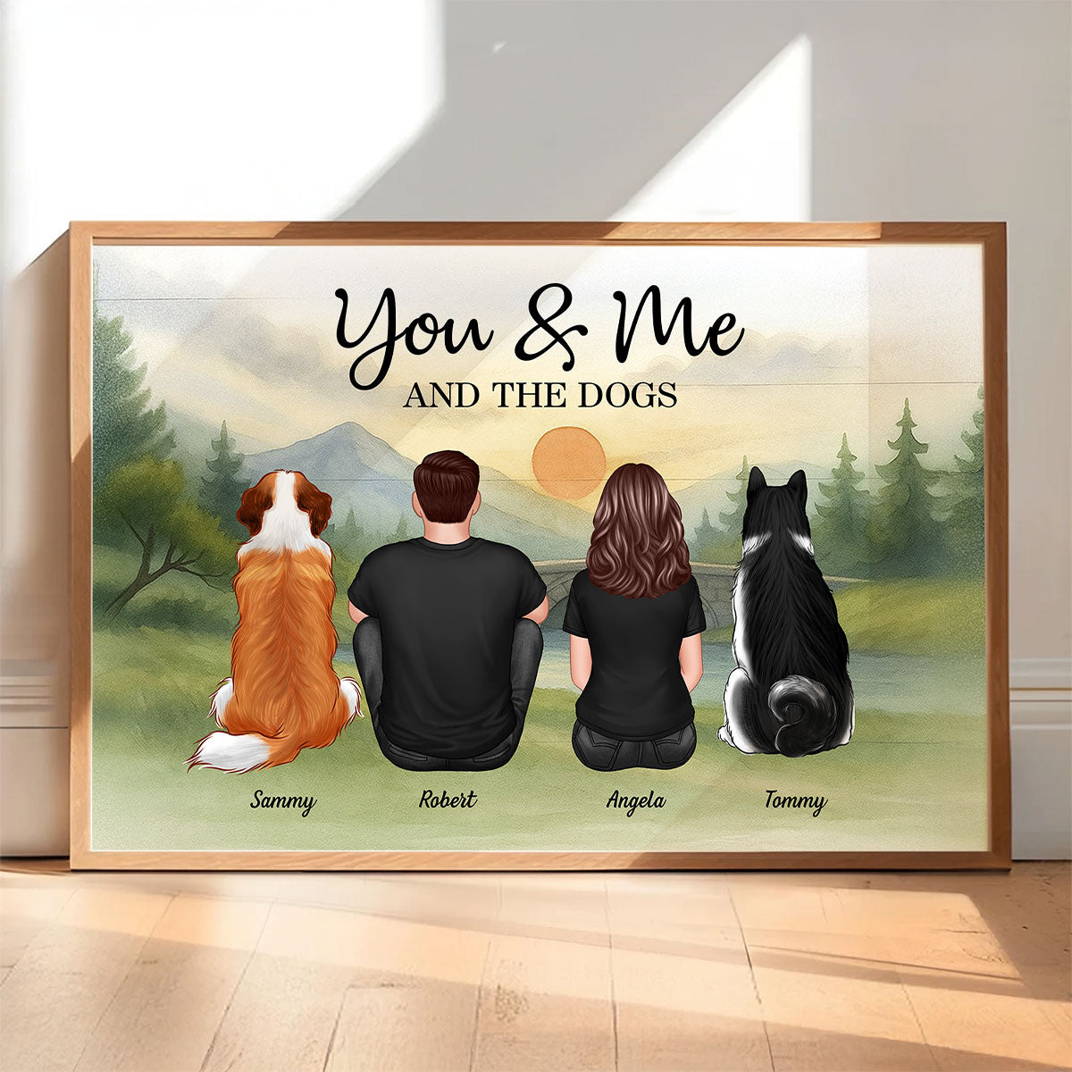 Couple And Dogs Retro Mountain Personalized Poster