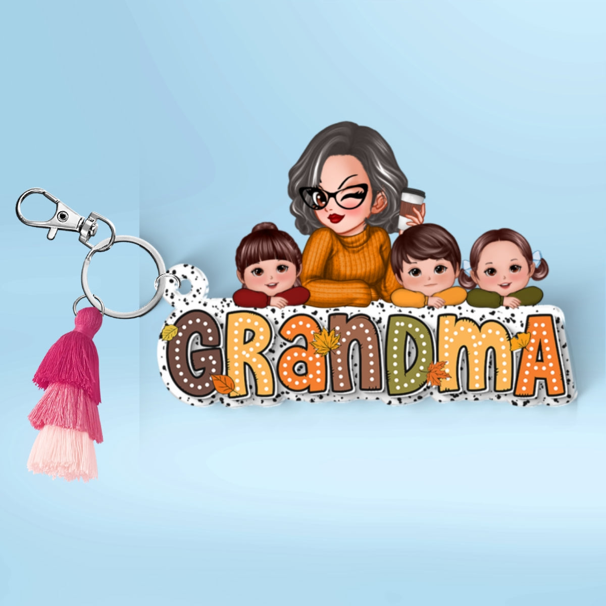 Fall Season Grandma And Kids Personalized Acrylic Keychain