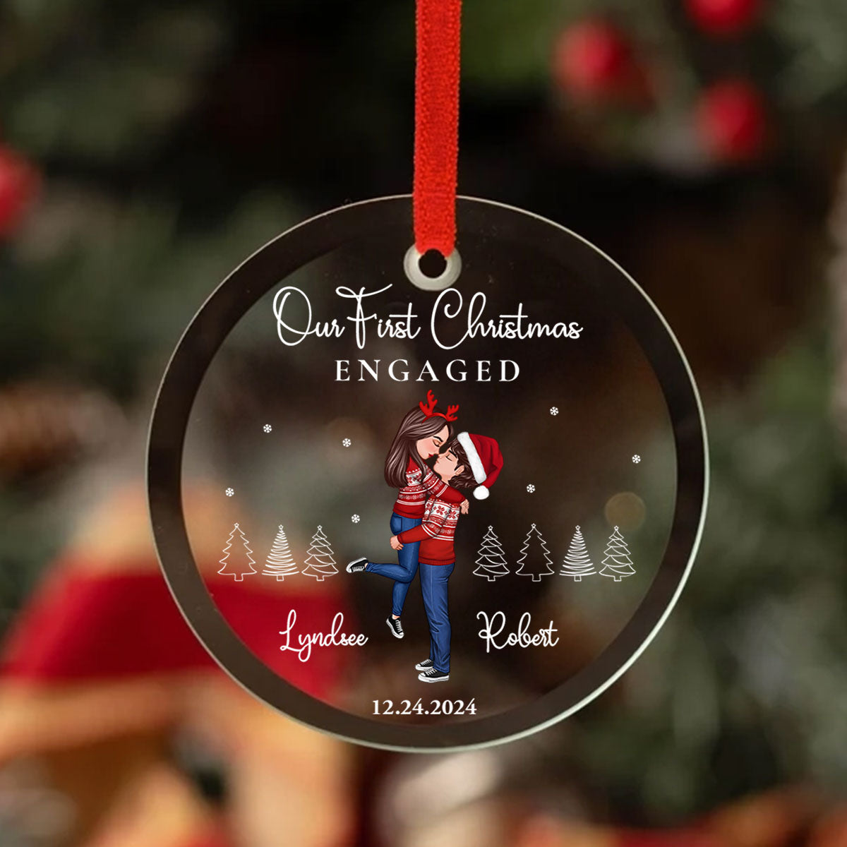 Our First Christmas Engaged Married, Newly Engaged Married Couple Personalized Glass Ornament