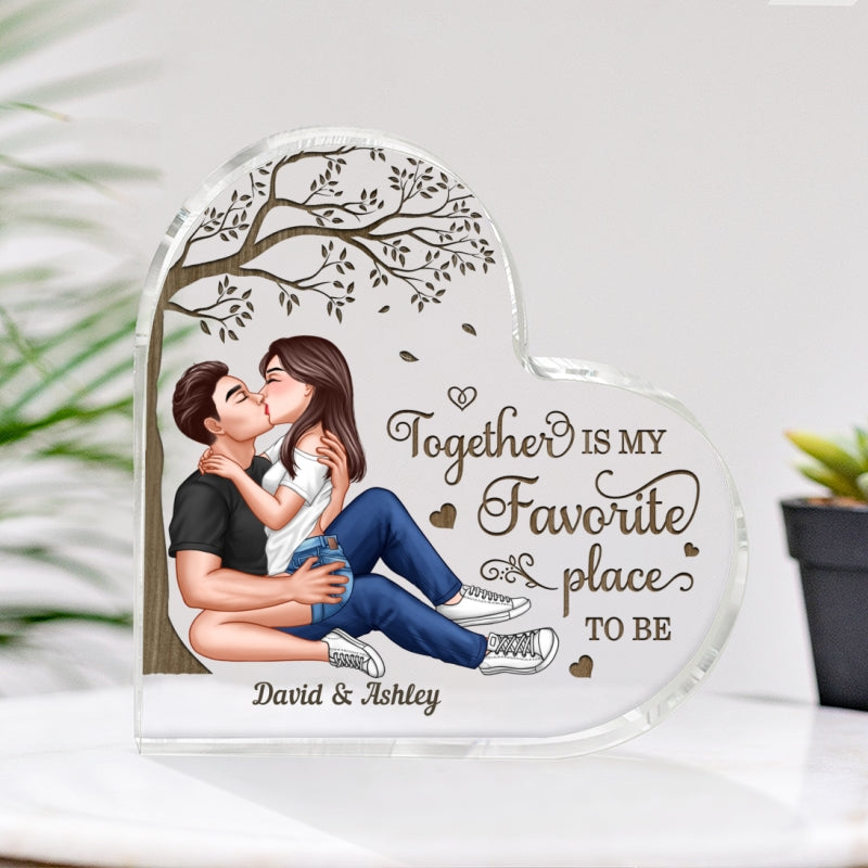 Sexy Couple Kissing Under Wooden Tree Personalized Acrylic Heart Plaque