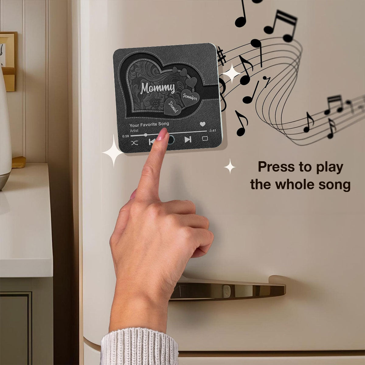 Grandma's Little Sweethearts, Leather Effect Printed Personalized Music Fridge Magnet, Custom Any Song You Want, Birthday, Gift for Grandma