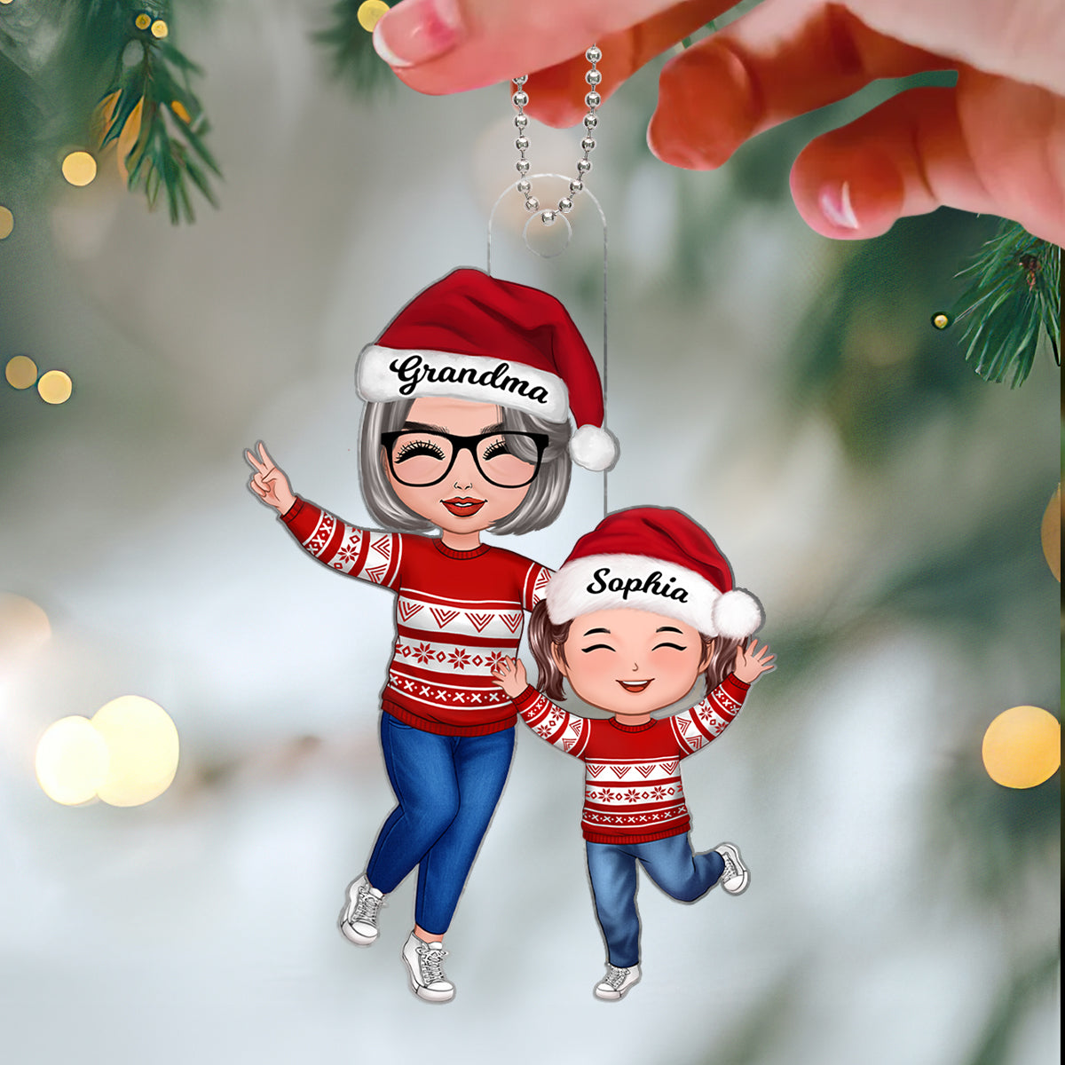 Happy Doll Grandma & GrandKid Christmas Gift For Granddaughter Grandson Personalized Acrylic Ornament