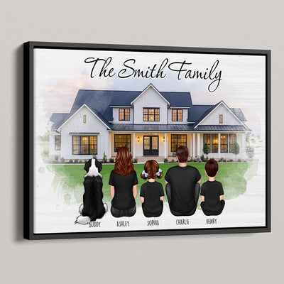 Custom Christmas Family Portrait with House Personalized Poster, House Warming Gift