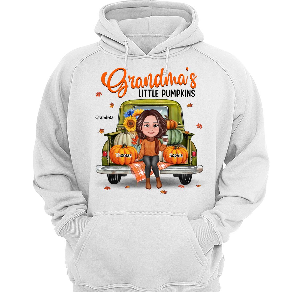 Grandma Sitting On Green Truck Pumpkins Fall Season Personalized Shirt