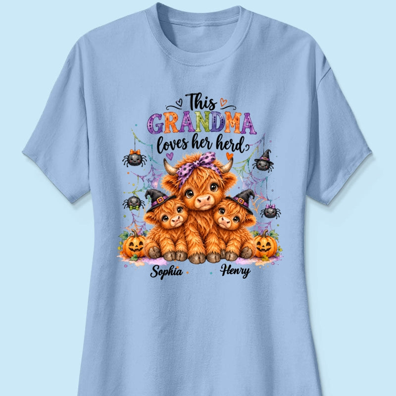 This Grandma Loves Her Herd - Personalized Shirt - Trendy Spooky Halloween Fall Tee for Grandma
