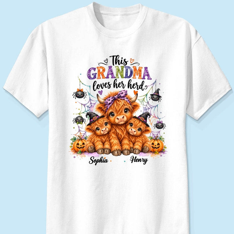 This Grandma Loves Her Herd - Personalized Shirt - Trendy Spooky Halloween Fall Tee for Grandma