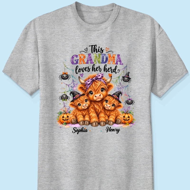 This Grandma Loves Her Herd - Personalized Shirt - Trendy Spooky Halloween Fall Tee for Grandma