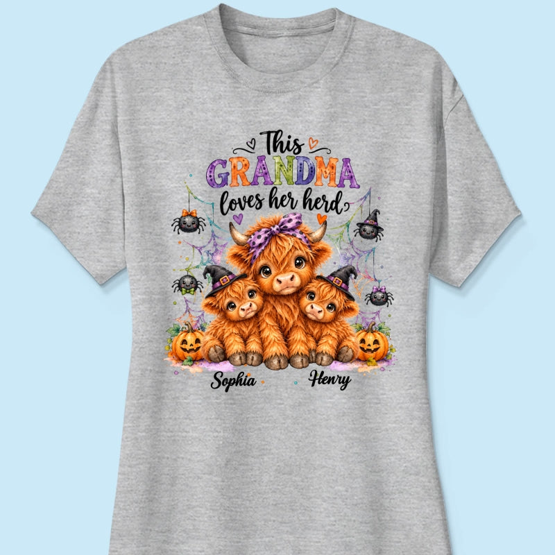 This Grandma Loves Her Herd - Personalized Shirt - Trendy Spooky Halloween Fall Tee for Grandma