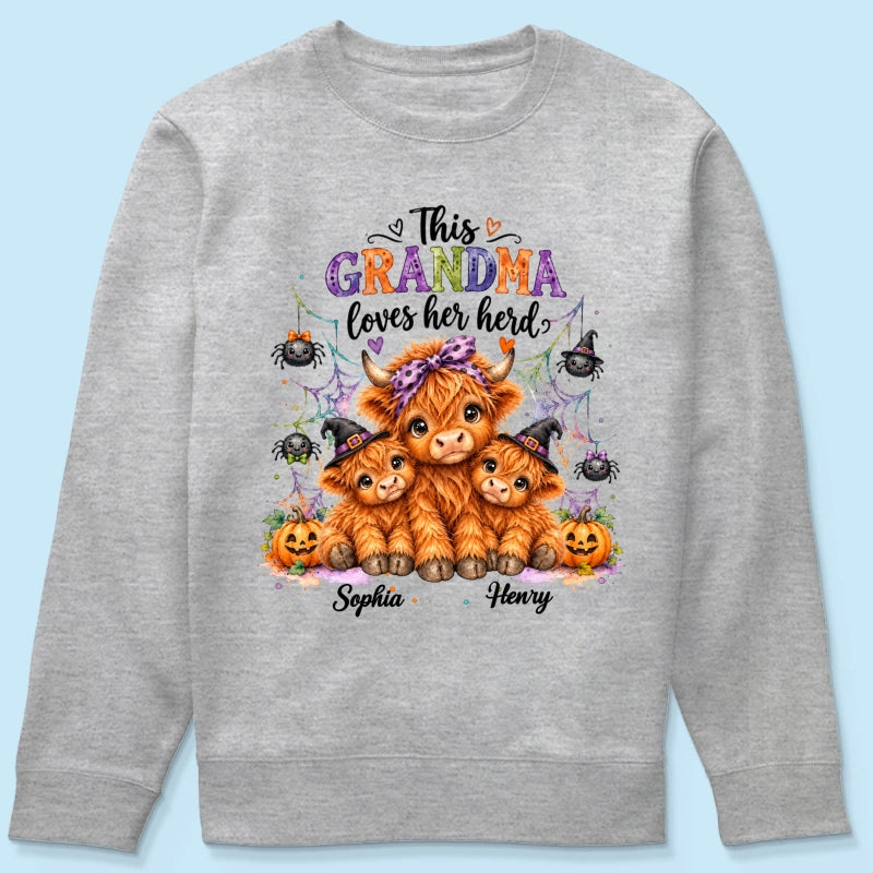This Grandma Loves Her Herd - Personalized Shirt - Trendy Spooky Halloween Fall Tee for Grandma