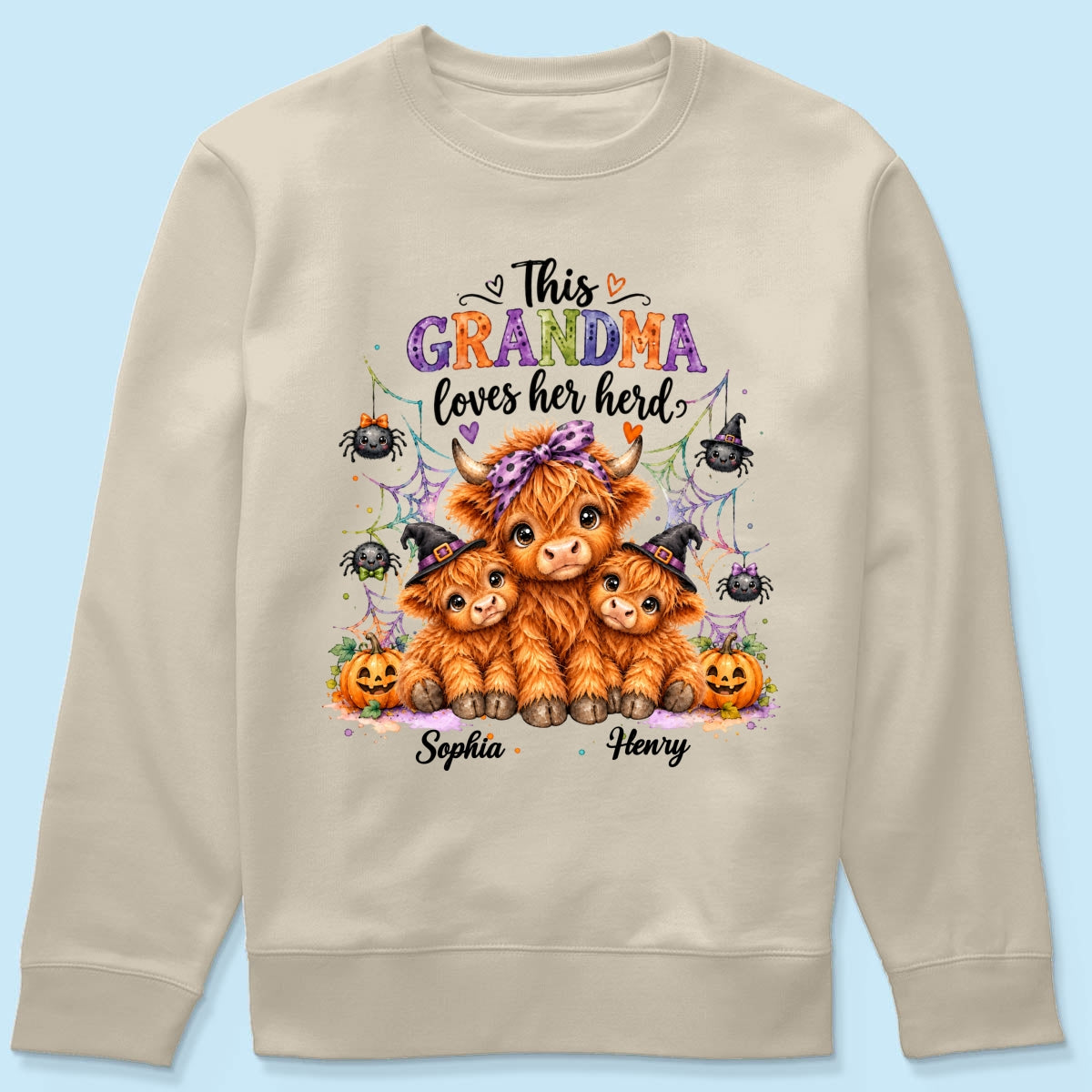 This Grandma Loves Her Herd - Personalized Shirt - Trendy Spooky Halloween Fall Tee for Grandma