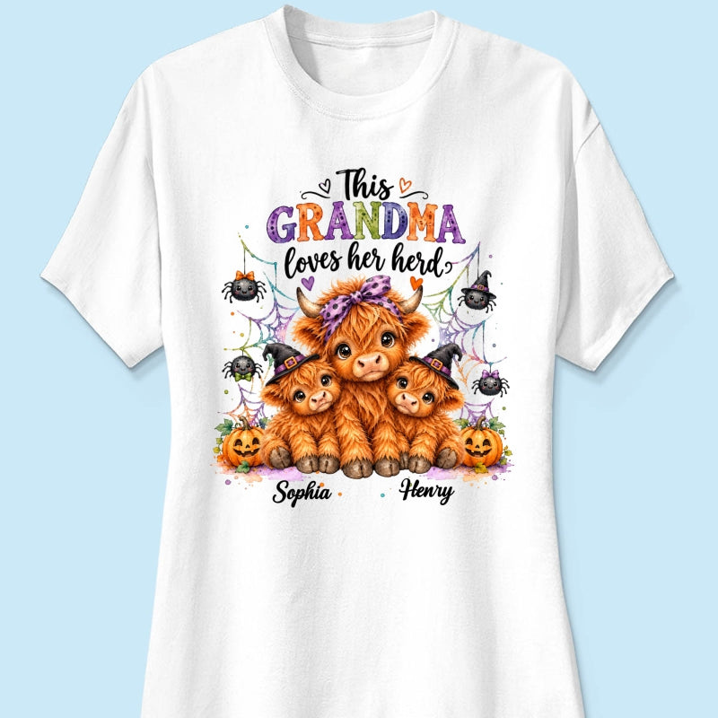 This Grandma Loves Her Herd - Personalized Shirt - Trendy Spooky Halloween Fall Tee for Grandma