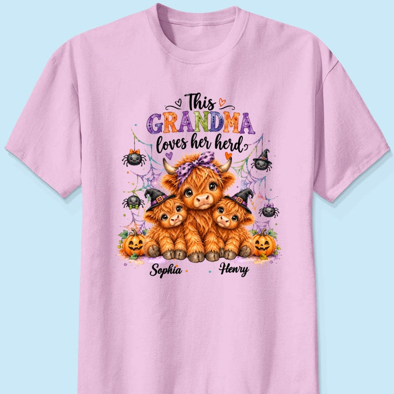 This Grandma Loves Her Herd - Personalized Shirt - Trendy Spooky Halloween Fall Tee for Grandma