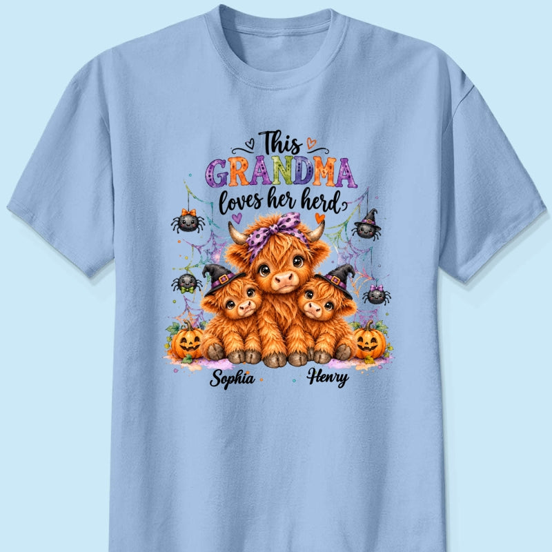 This Grandma Loves Her Herd - Personalized Shirt - Trendy Spooky Halloween Fall Tee for Grandma