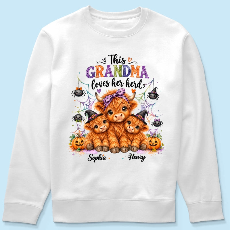 This Grandma Loves Her Herd - Personalized Shirt - Trendy Spooky Halloween Fall Tee for Grandma