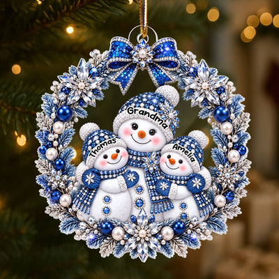 Grandma Grandkid Snowman Wreath - Personalized Acrylic Ornament - Christmas Gift for Grandma, Grandkids