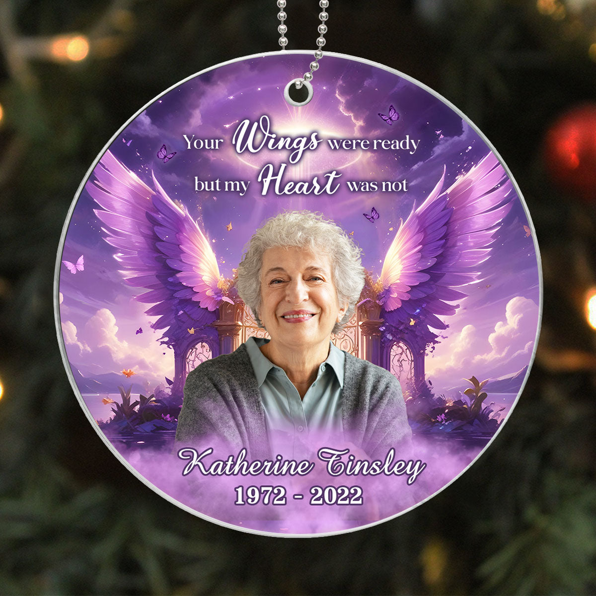 Purple Sky Your Wings Were Ready Memorial Photo Inserted Personalized Acrylic Ornament