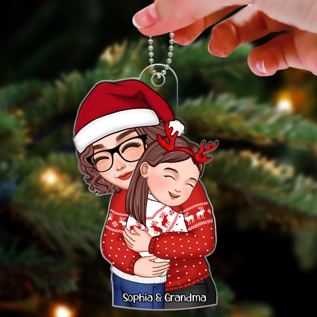 Christmas Cute Grandma Hugging Kid Gift For Granddaughter Grandson Grandchildren Personalized Acrylic Ornament