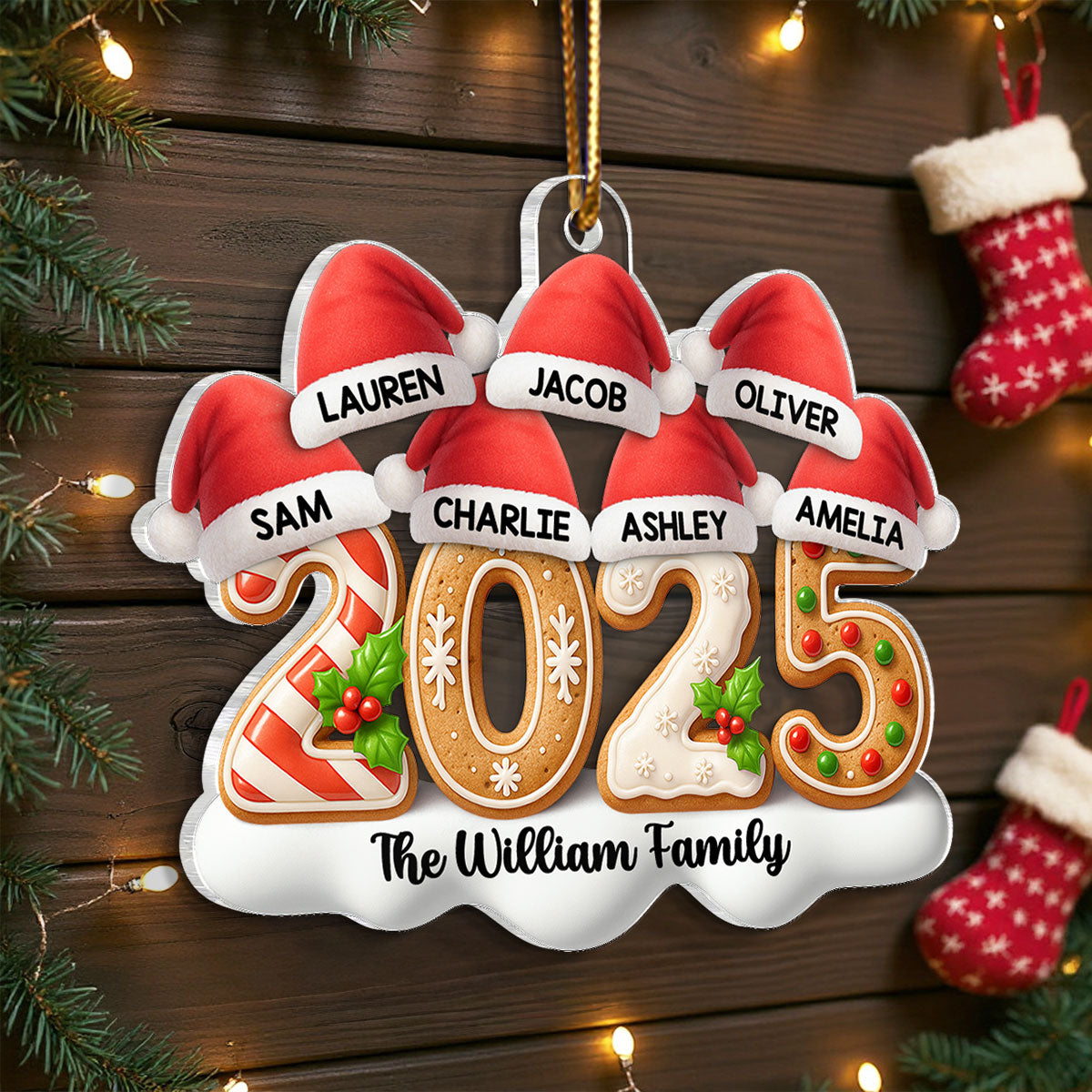 Santa Hats Family 2025 - Personalized Acrylic Ornament - Christmas Gift for Family, for Her, for Him