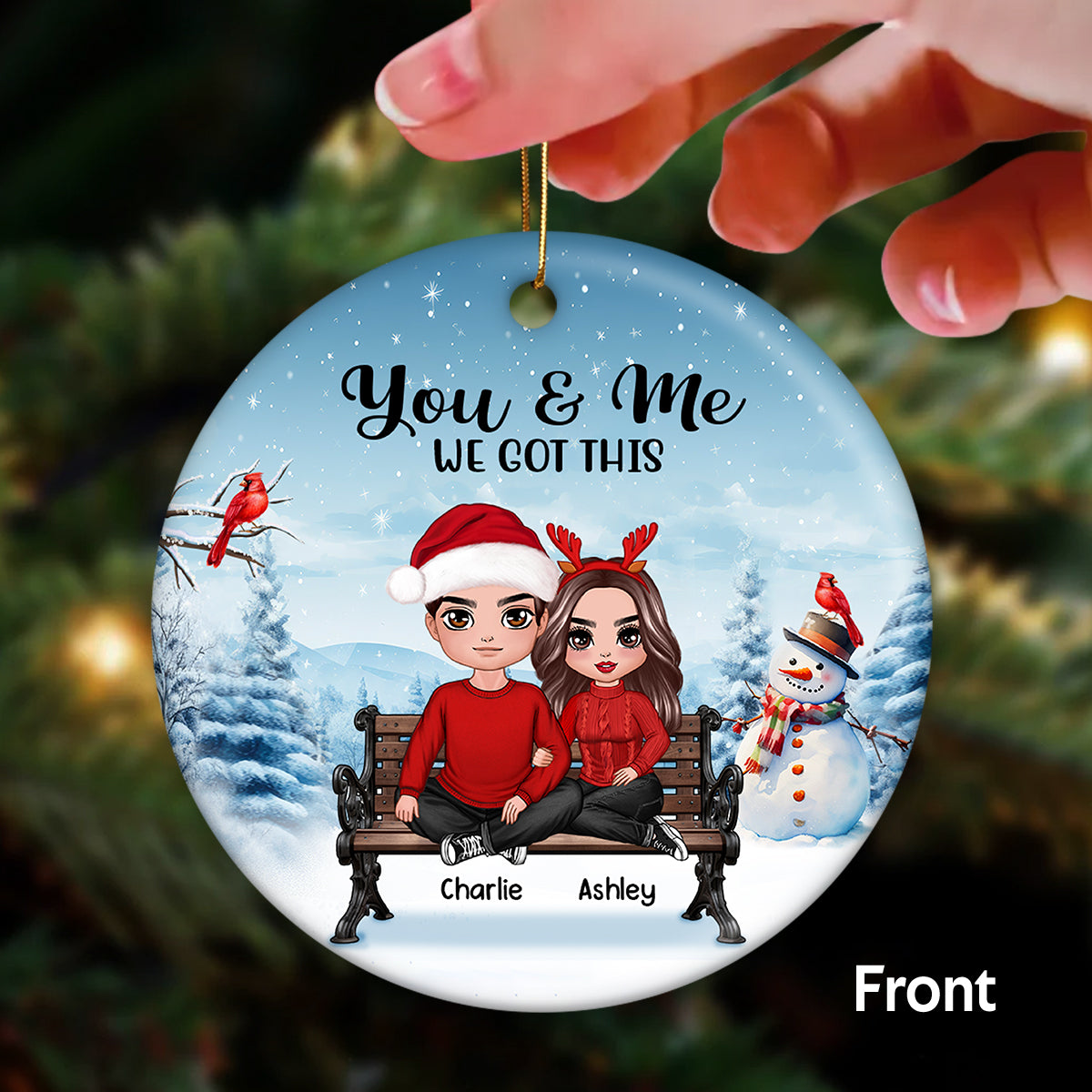 You & Me We Got This Pajamas Couple Sitting Anniversary Date Calendar Personalized Double Sided Circle Ornament