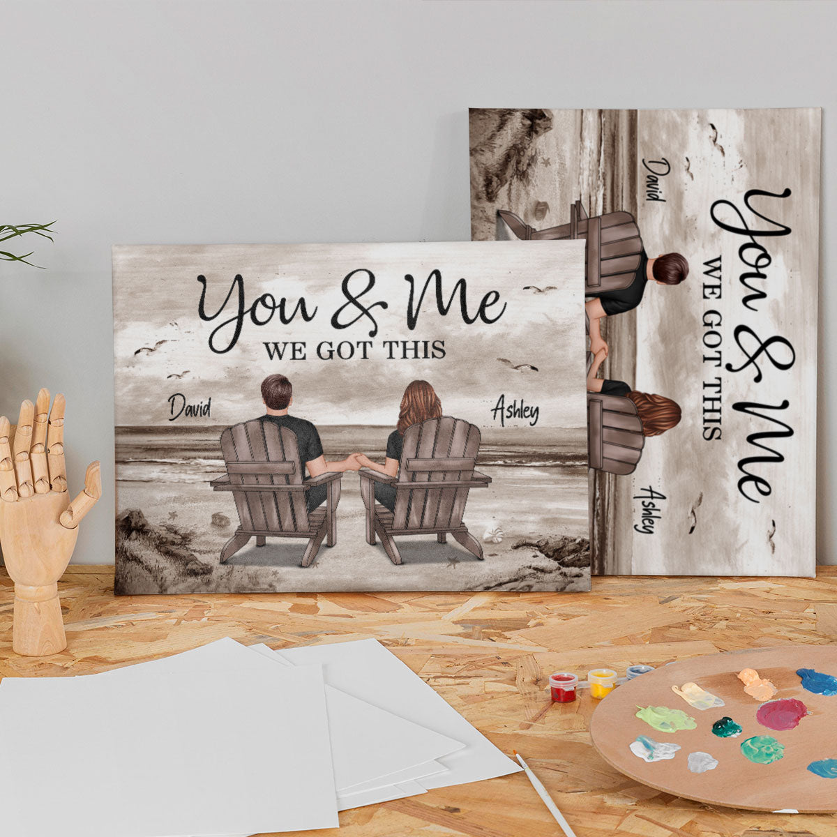 Retro Vintage Back View Couple Sitting Beach Landscape Personalized Canvas, Anniversary Gift For Couple, Husband, Wife, Dad, Mom