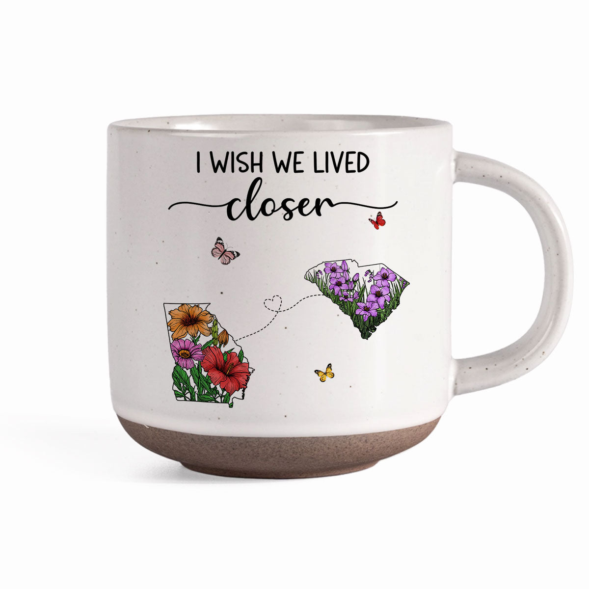 Wish We Lived Closer Wildflower State Map Personalized Pottery Mug