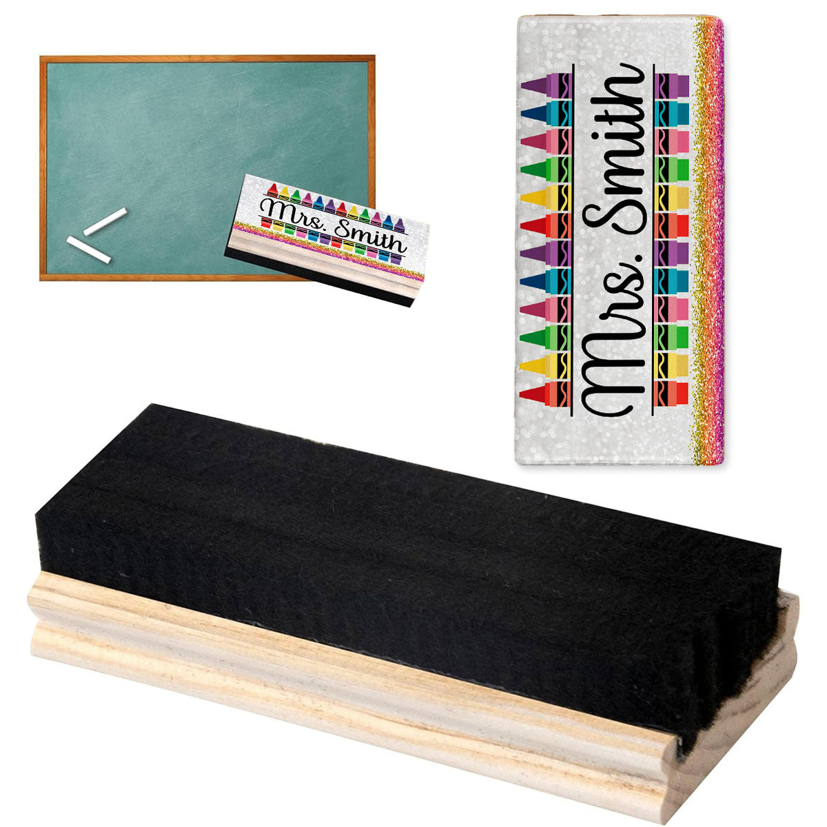 Teacher Pencil Glitter Pattern Personalized Teacher Whiteboard/Chalkboard Eraser with Marker, Teacher Appreciation Gifts, Back-to-School Teacher Gift Set