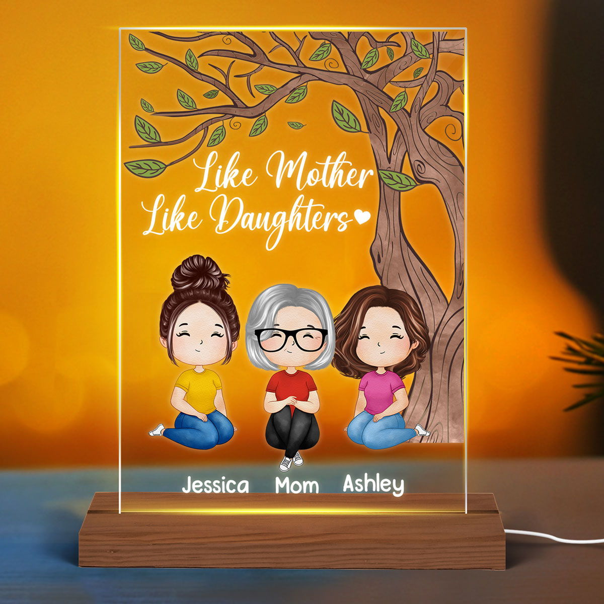Like Mother Like Daughter Watercolor Style Mother‘s Day Gift Personalized LED Night Light