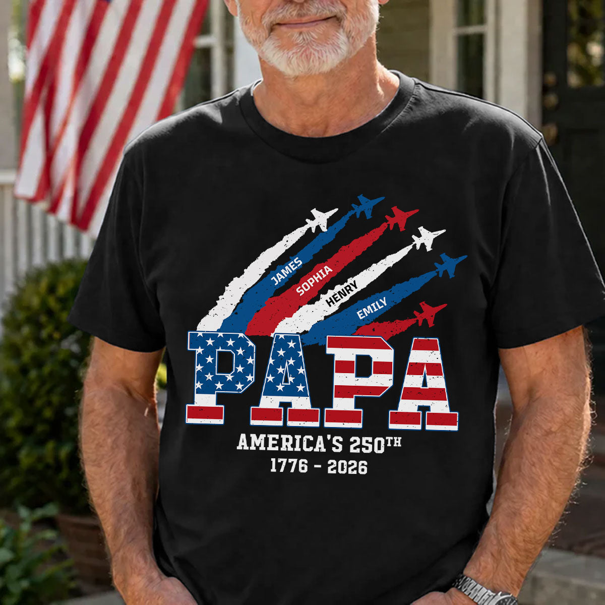 Proud Dad Grandpa Nation Flag American 250th Anniversary - Personalized Shirt - Gift For Dad, Grandpa