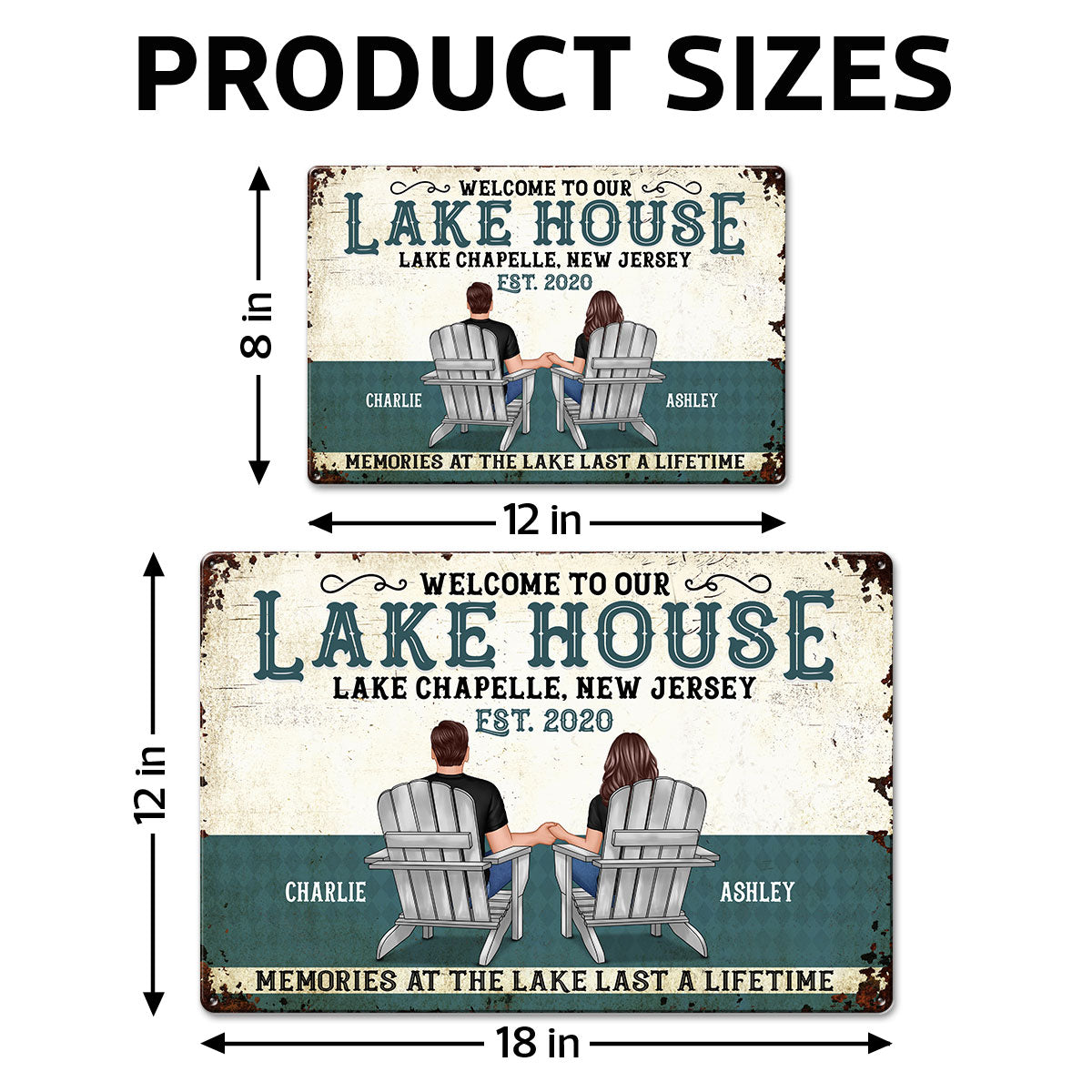 Welcome To Our Lake House Back View Couple Personalized Metal Sign