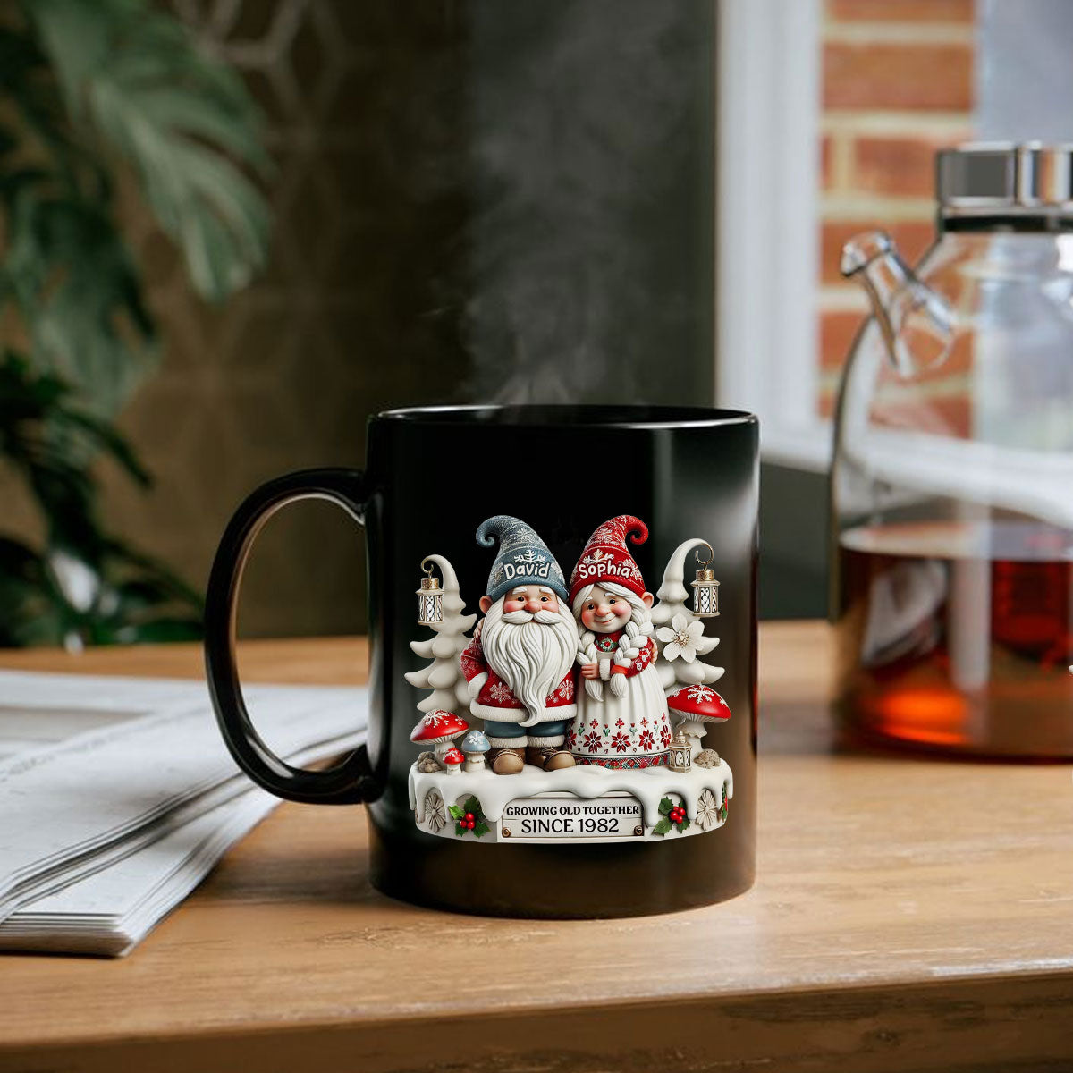 3D Effect Gnome Couple Together Personalized Mug, Heartfelt  Gift For Couple, For Him, For Her, Husband, Wife