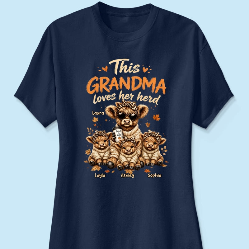 This Grandma Loves Her Herd Fall Season - Personalized Shirt - Cozy Autumn Tee for Grandma