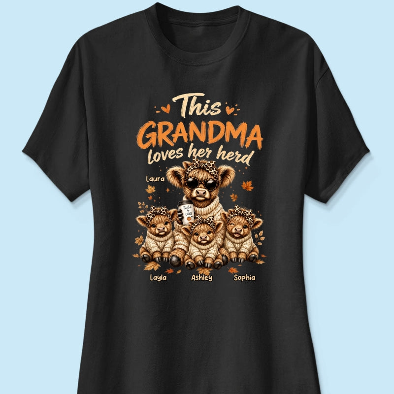 This Grandma Loves Her Herd Fall Season - Personalized Shirt - Cozy Autumn Tee for Grandma