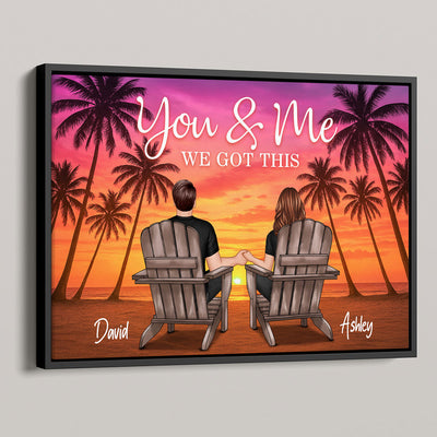 Couple Beach Sunset Under Tree Palm Personalized Poster, Anniversary gift for him, for her