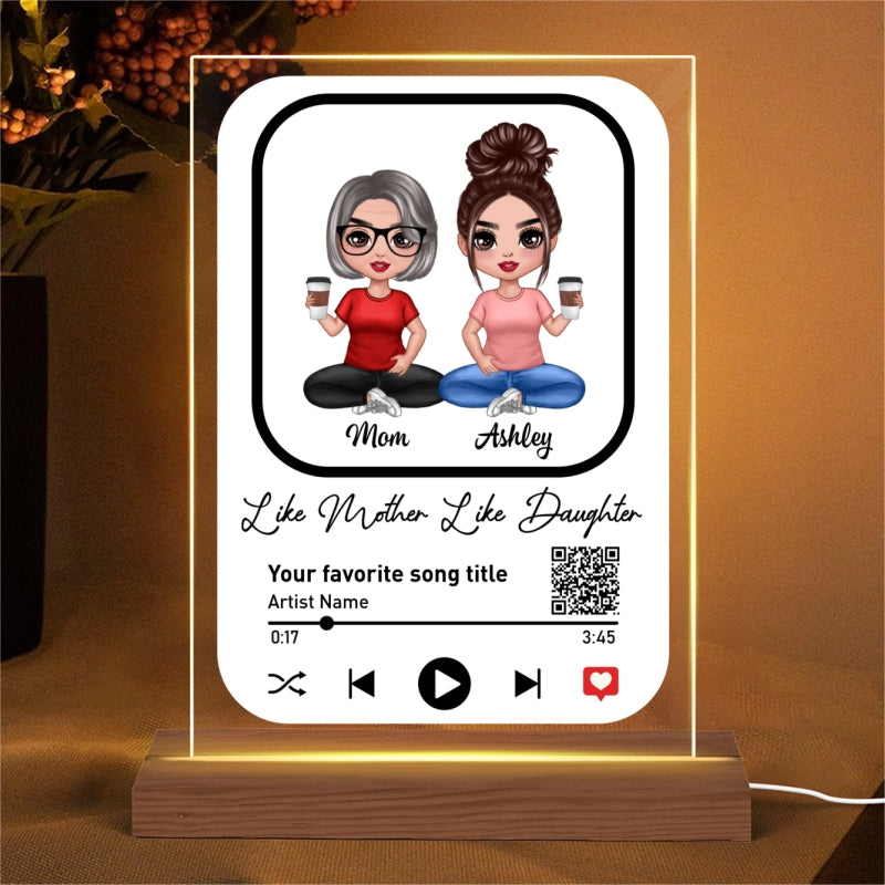 Like Mother Like Daughters Doll Mom And Daughters Sitting Favorite Song Scannable QR Code Personalized Rectangle Acrylic Plaque LED Night Light