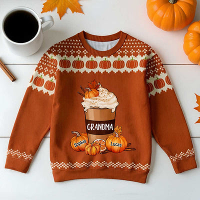 Cozy Fall Vibe Grandma Pumpkin Spice Latte Personalized Sweater