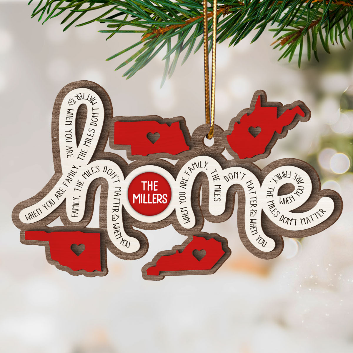 Togetherness Family Home Sweet Home Long Distance Relationship Personalized 2-Layer Wooden Ornament