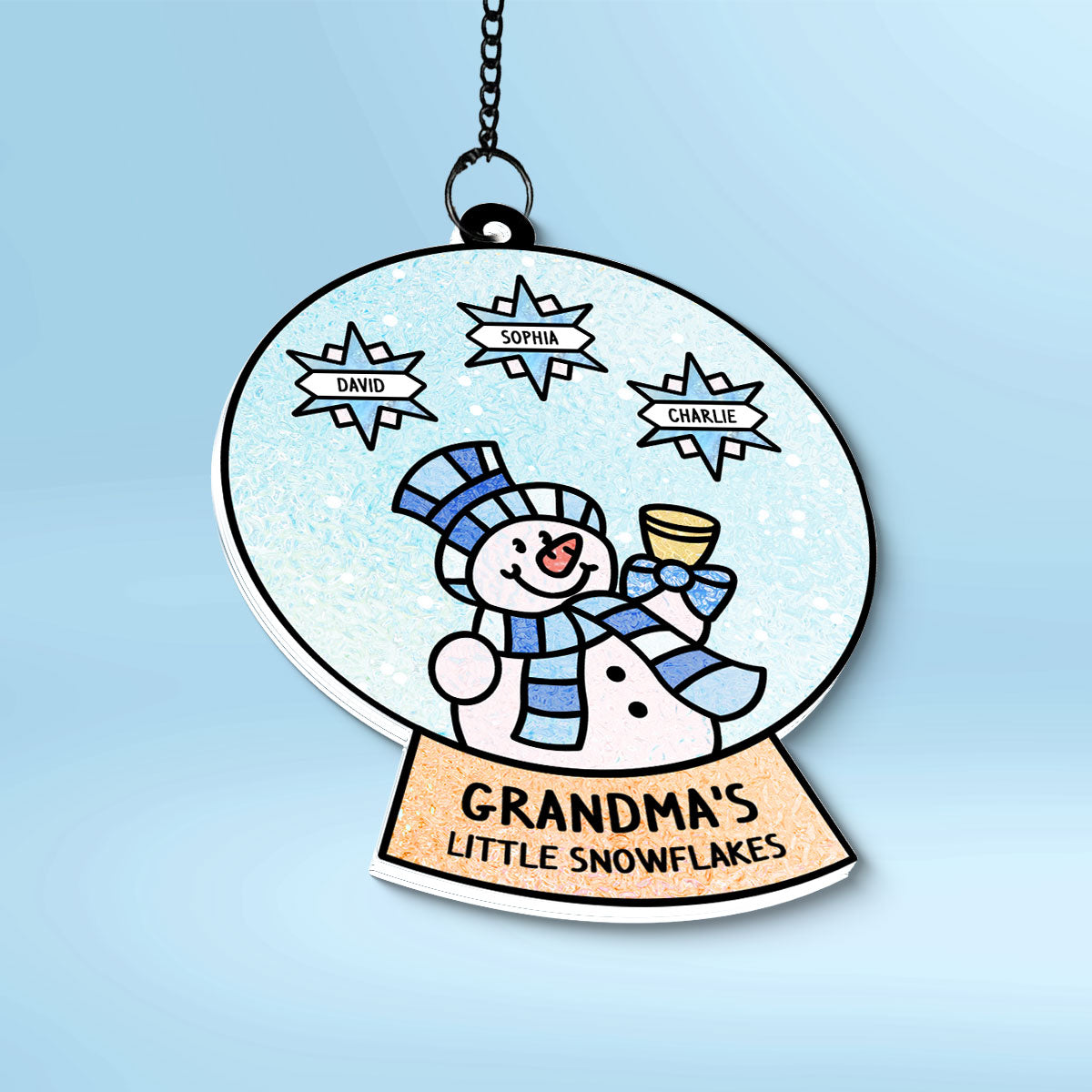 Grandma Grandchild Snowman Family Personalized Suncatcher, Christmas Stained Glass Decor