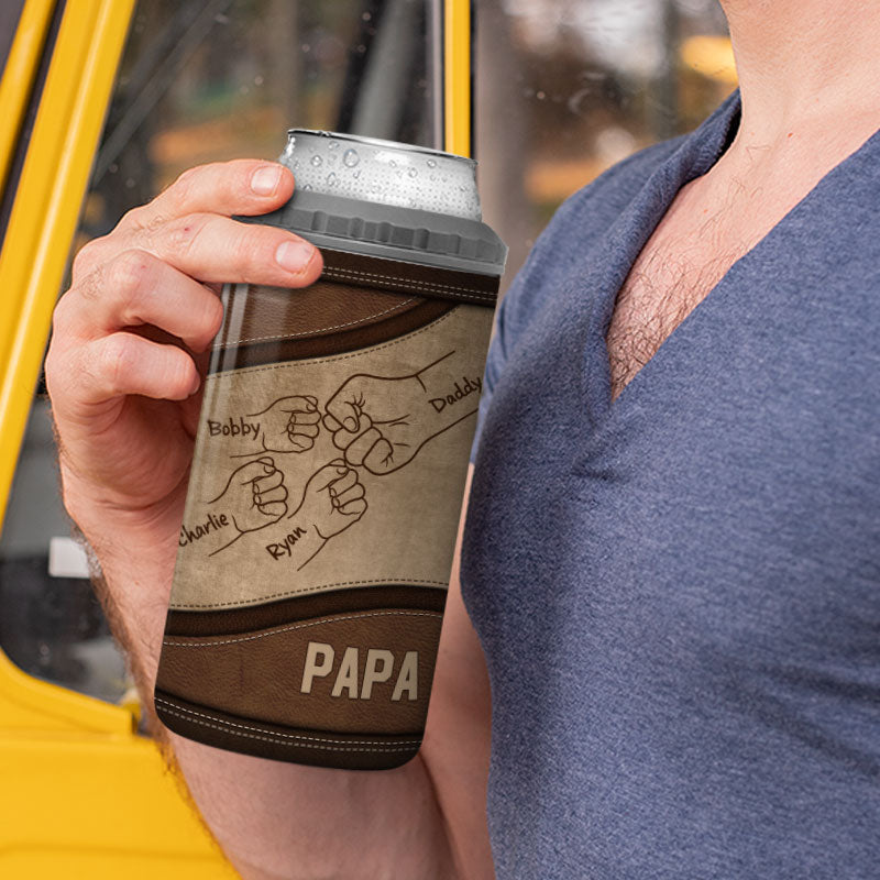 Dad Grandpa And Kids Fist Bump, Personalized Can Cooler, Gift For Him