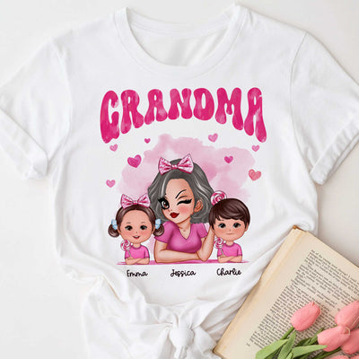 Pink Valentine's Grandma And Grandkids Personalized Shirt,  Gift For Grandma