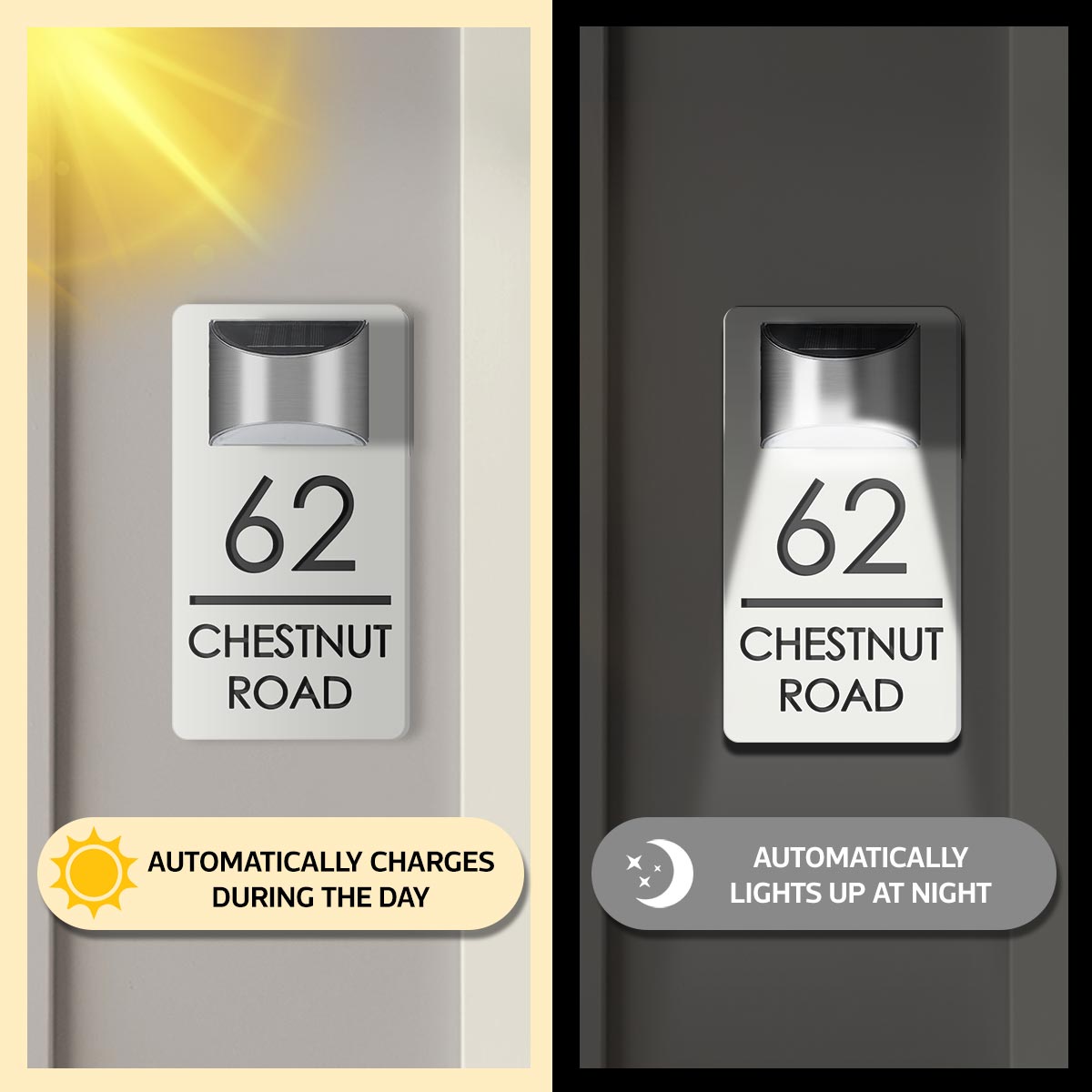 Modern Personalized House Number Address Sign With Waterproof Solar Powered LED Light